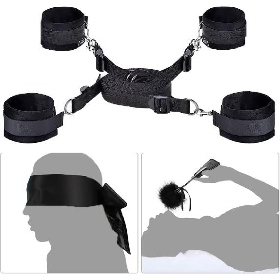 Sex Binding Love Bondage Suit with Handcuffs Ankle Cuffs Eye Mask Whip Erotic Adult Game Sex Toys for Couples Woman Sexy