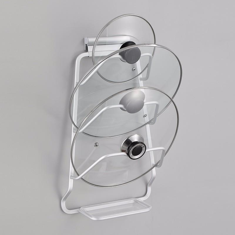 Huxiansen Wall-Mounted Pot Lid Rack, No Drilling Required, Cutting Board Holder, Kitchen Storage Shelf