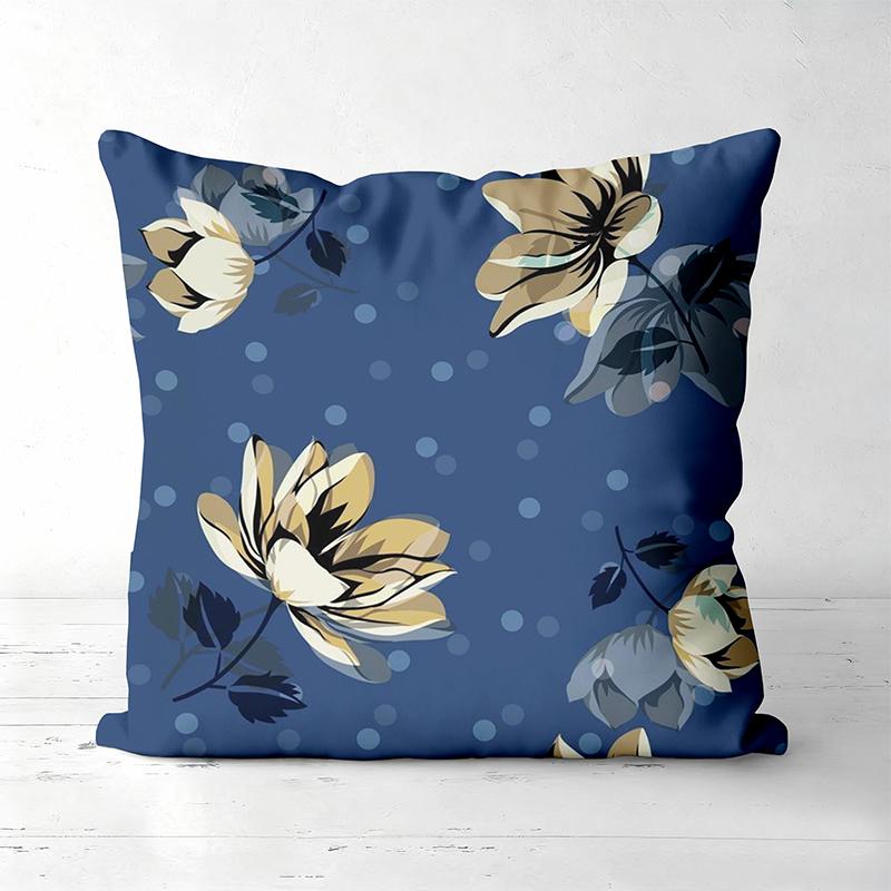 Floral Printed Blue Pillows Decorative for Home Polyester Pillowcase, Sofa Decorative Cushion Cov Headboard Pillow