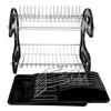 Multifunctional Dual Layers Bowls & Dishes & Chopsticks & Spoons Collection Shelf Dish Drainer Black Kitchen Furniture