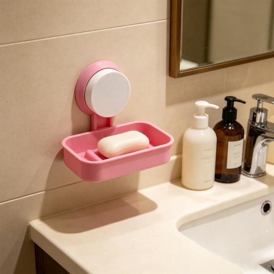 Suction Cup Soap Box Wall Mounted with Drainage Soap Dish Macaron Colors Space Saving Soap Tray for Bathroom Kitchen