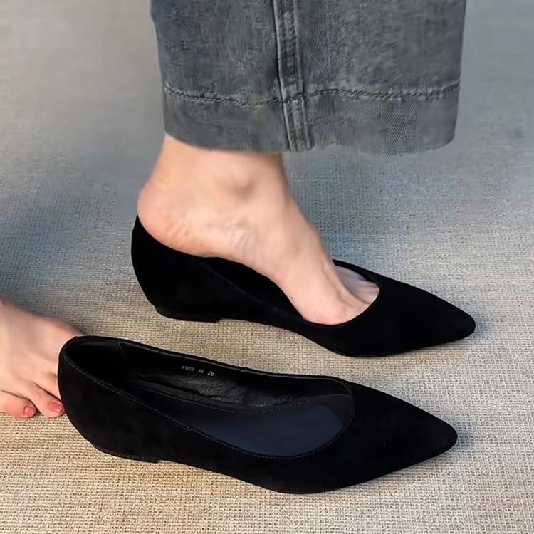 Sheepskin Version~ Leather Suede One-pedal Shallow Mouth Pointed Single Shoes Women's Fashion Retro Inner Height-increasing Commuter Work Shoes