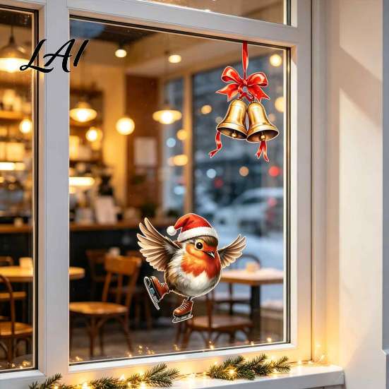 Redbreast Wall Stickers Christmas Window Static Sticker Decorative Reusable Decal PVC Festive Waterproof Mural Decor Holiday Cling for Home