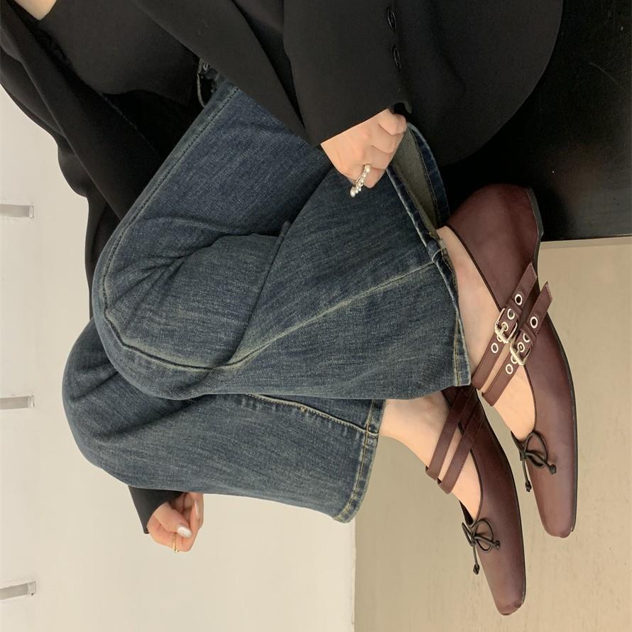 Brown square head French small fragrant flat Mary Jane shoes women's 2025 new spring retro skirt light mouth single shoes