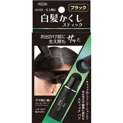 Tokyo Kikaku Hanbai TO-PLAN Gray Hair Concealing Stick Black 4g Temporary Colorant for Graying Hair Colorant for Gray Hair To Use] Press the Puff Part