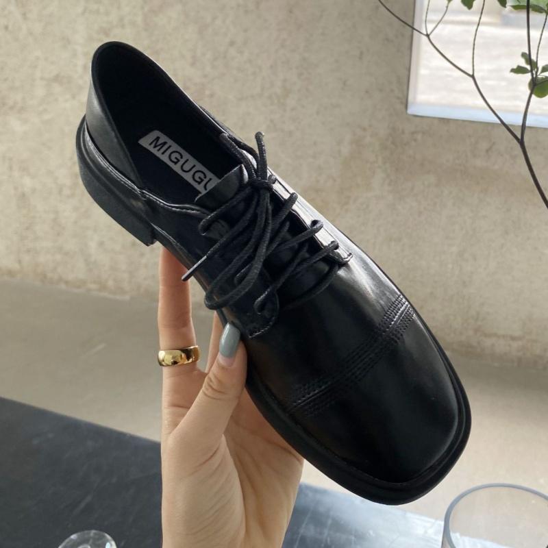 Fashion 2025 British Style Lace Up Flat Shoes Women's Leather Square Toe High Quality Soft Comfortable Loafers Casual Daily LeatherShoes