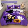 3pcs Happy Halloween Cat Spider Ghost Printed Quilt Set - Includes 1 Quilt Cover and 2 Pillowcases, Machine Washable - Suitable for All Seasons.H
