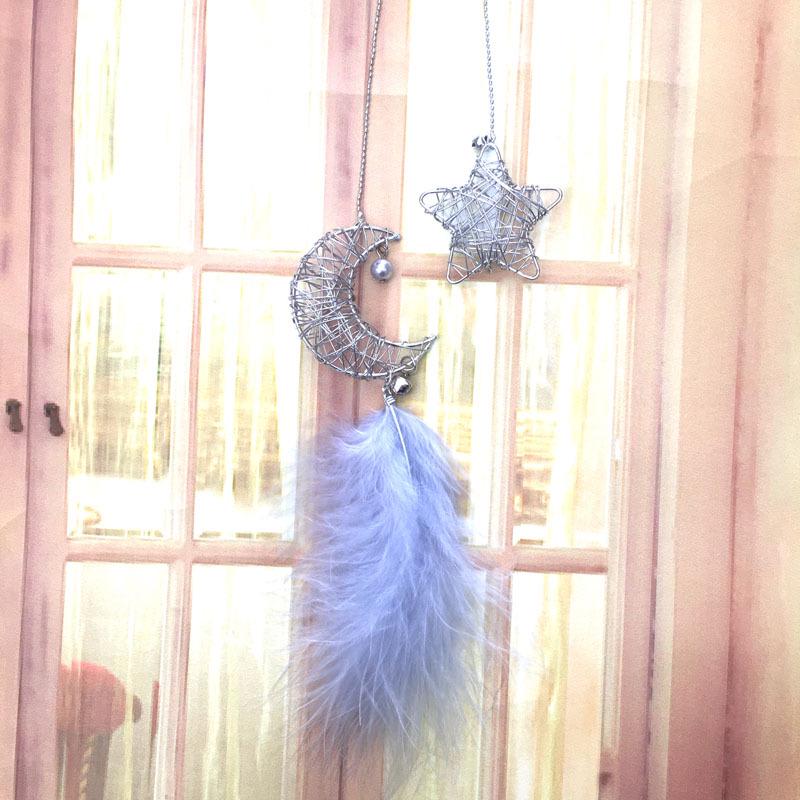 High-End Handmade Star & Moon Feather Pendant - Creative Car or Bedroom Decor Gift