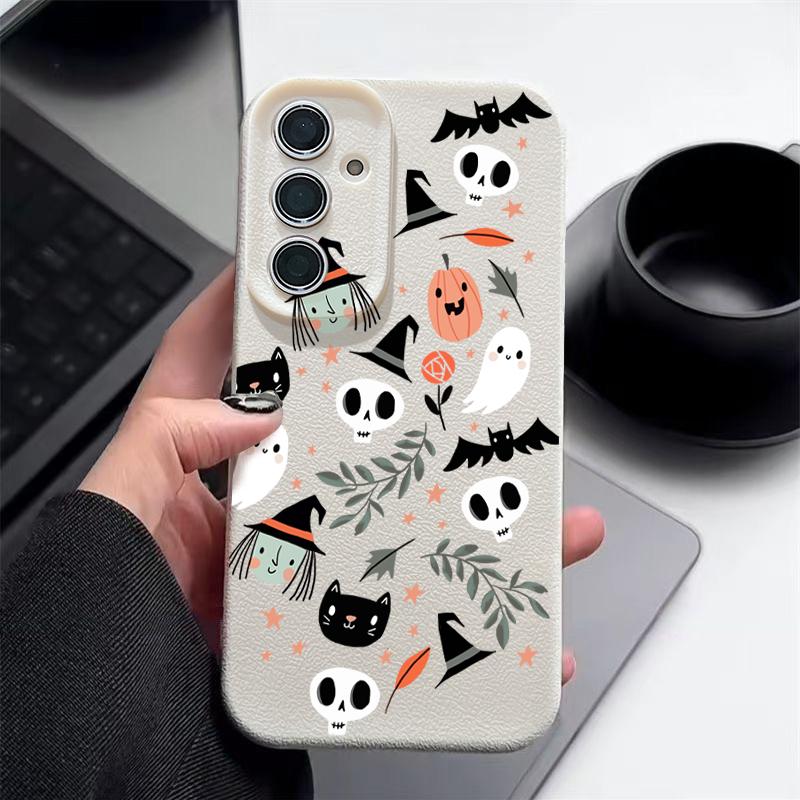Ghost Pumpkin Pattern Phone Case For Samsung Galaxy S25 S24 S22 Ultra S23 S24 FE A17 A56 A16 A36 A26 A55 A15 A25 A54 5G Leather Texture TPU Shockproof
