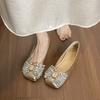 Square head silver single shoes women's shallow mouth butterfly rhinestone with skirt ladyshoes