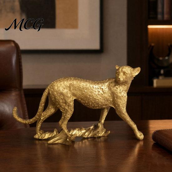 Büro-Desktop-Dekoration Goldene Leopard-Figur Modell, Lebendige Statue, Hockende Lauffigur, Harz Eingangsbereich Dekorationsartikel Schmuck für TV-Ständer