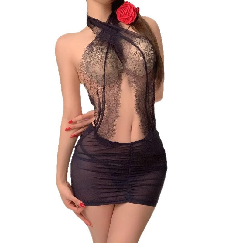 Sex Underwear Women's Sexy Tight Neck Lace Secretary Uniform Soft Yarn Hip Skirt Skirt Fun Underwear Set