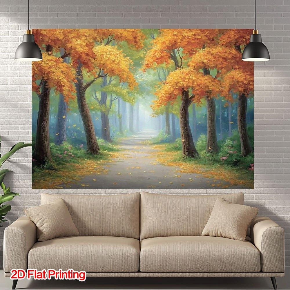 2D Plane 1 Piece of Autumn Forest Path Background Fabric Made of Polyester Very Suitable for Families and Gardens