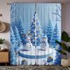 Set Of 2 Jit Snowy Tree Snowman Printed Curtain Voile Christmas Window Decor Home Curtains Sheer Made Polyester