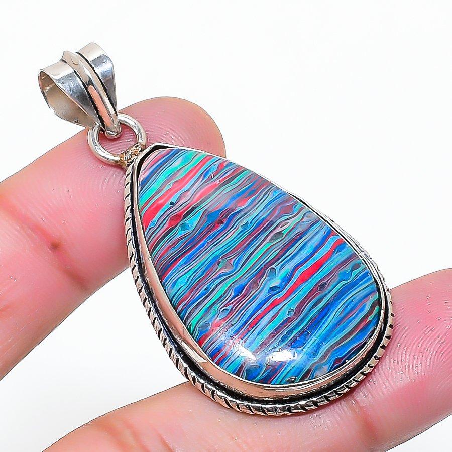 Natural Rainbow Calsilica Gemstone 925 Sterling Silver Pendant 1.97  AP-15451