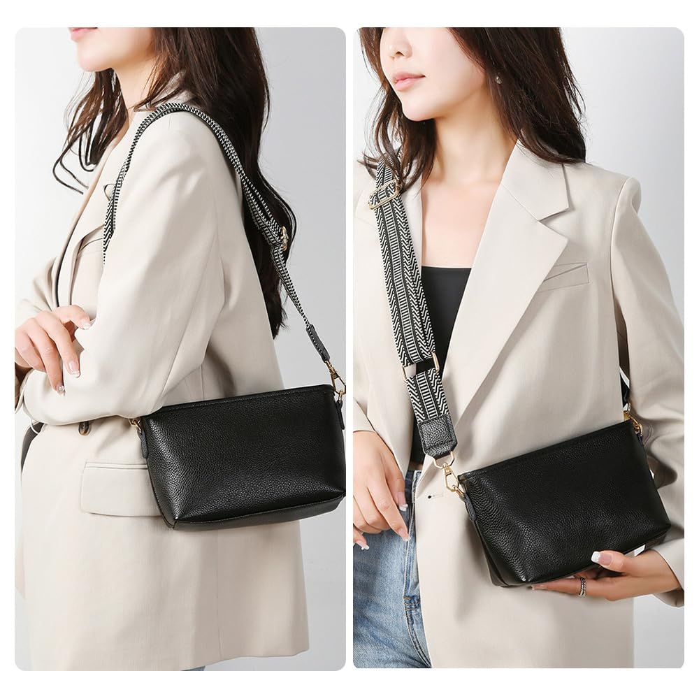 Whatna Minischultertasche aus Rindsleder für Damen, Crossbody Brusttasche, Klein, Echtes Leder, Dickes Leder, 3 Fächer, Leicht, Schulter