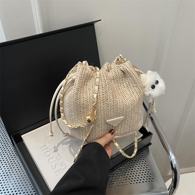 Stylish 2024 Woven Bucket Bag For Women Trendy Street Fashion Small Crossbody