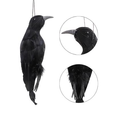 Halloween Hängende Krähe mit Kurzen Beinen, 32cm Halloween Dekoration mit Biegsamen Beinen, Gotische Gruselige Requisite für Zuhause Garten Party