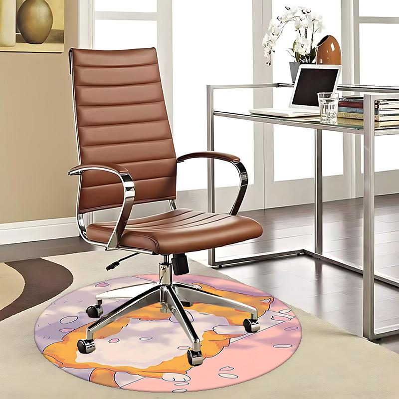 1pc Anime Cat Round Carpet Office Chair Mat, Non Slip Rug for Home Decor, Gift, Office, Living Room, Bedroom