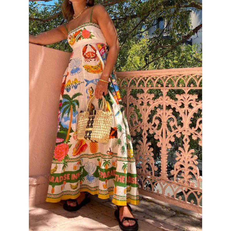 Ladies' Printed Large Swing Suspender Dress Print Large Swing Dress Female