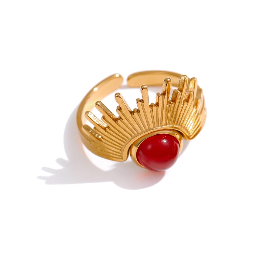 

Yhpup Stainless Steel Red Natural Stone Ring Trendy Metal 18 K Opening Finger French Ring for Women Anillos Mujer Party Gift Opening