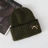 New autumn and winter women's bow knitted hat big head circumference thickened warm ear protector wool hat shows small face cold hat