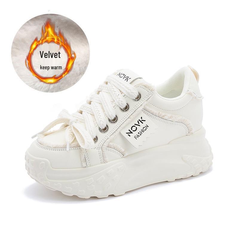 2025 Women's Colorblock Genuine Leather Casual Shoes with Thick Sole and Height Increase