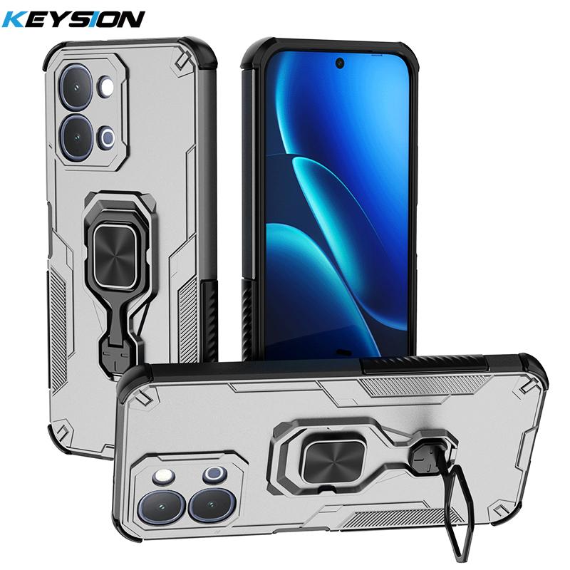 

KEYSION Shockproof Armor Case for VIVO Y31d Soft Silicone+PC Upright Metal Live Ring Stand Phone Back Cover for IQOO Z11X 5G for IQOO Z11X сірий