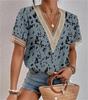 Women's V-neck Lace Loose Short Sleeve Top - Elegant Commute Style