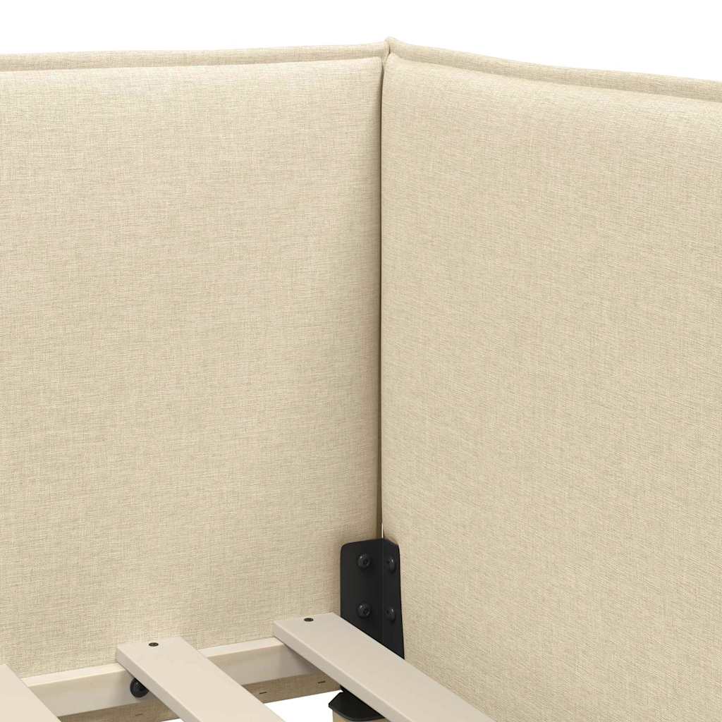 L Shaped Bed Frame with Headboard Cream 100 X 200 Cm Fabric