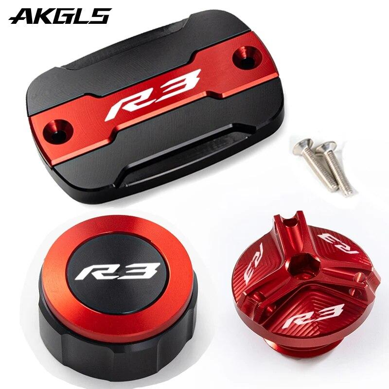 Für Yamaha YZF R3 YZF-R3 YZFR3 2015-2022 Motorrad vorderer und hinterer Bremsölkappen-Schutz und Öleinfülldeckel R3 Zubehör