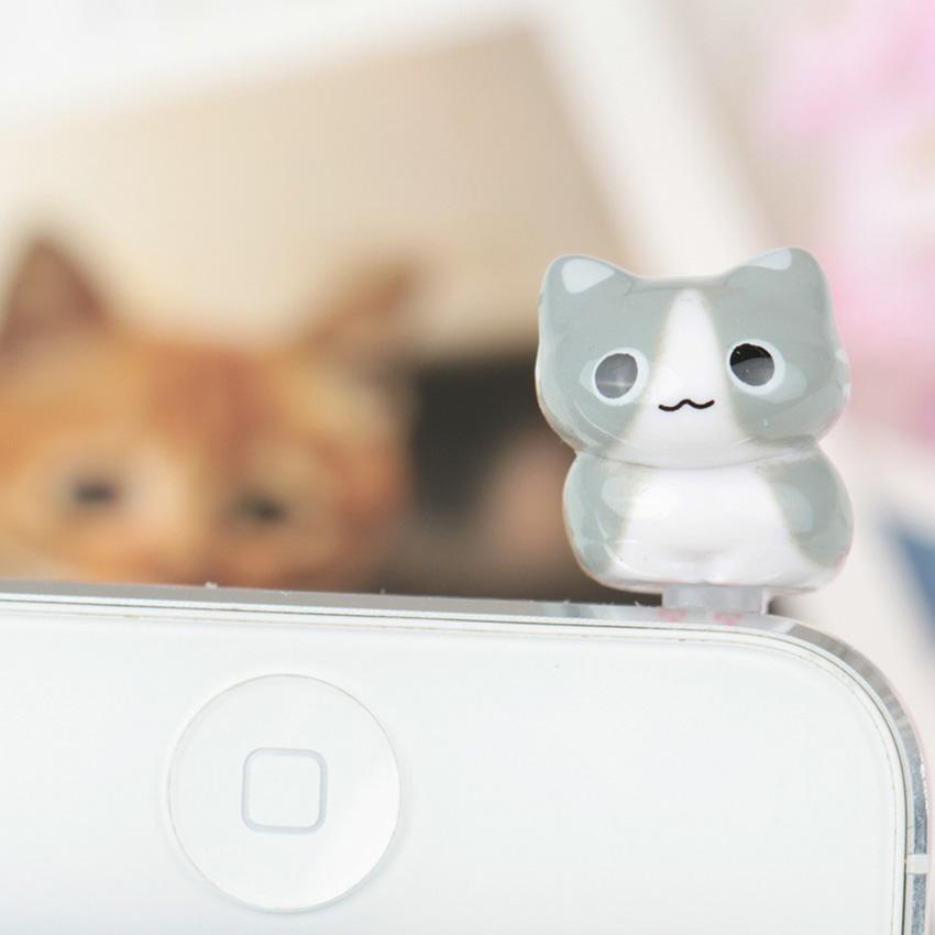 Cat Style 3.5mm Cute Cartoon Cat Animal Design Ear Jack Mobile Phone Ear Cap Dust Plug For Headphone Cell Dust Plug серый