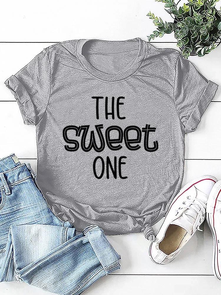 THE SWEET ONE Letter Print Women T Shirt Short Sleeve O Neck Loose Women Tshirt Ladies Tee Shirt Tops Camisetas Mujer