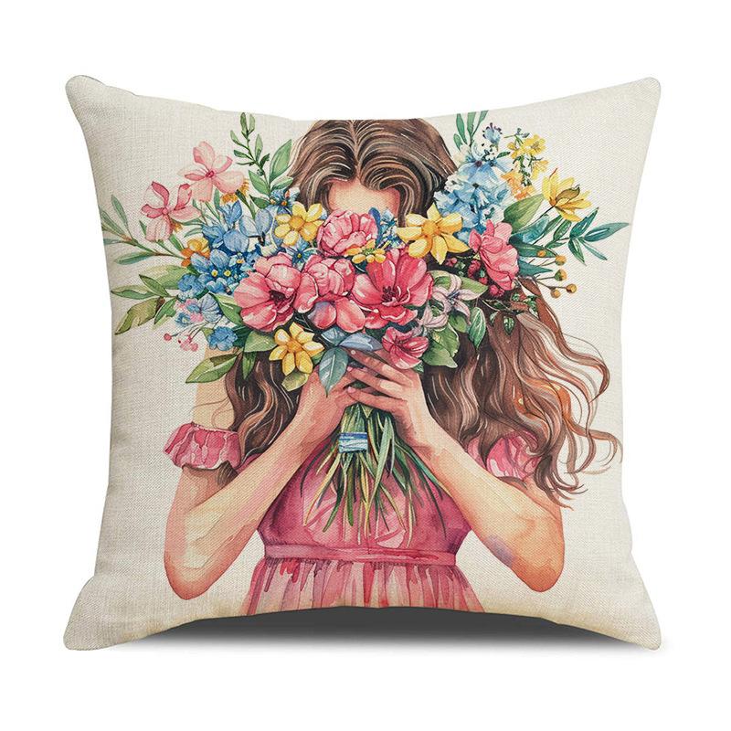 

Pink Floral Set Sofa Pillow Cover Nordic Simple Versatile Linen Cushion New Car Cushion 45 * 45 (excluding pillow core)