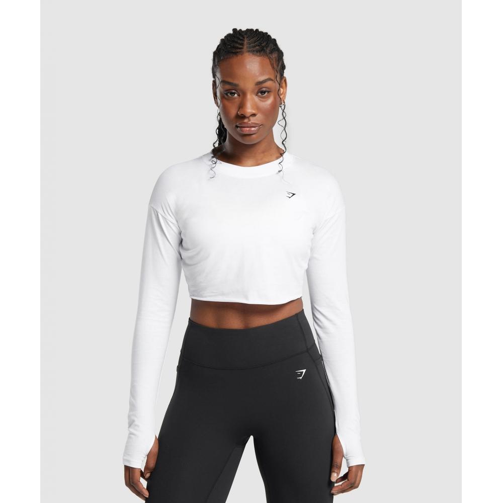 

GYMSHARK Укороченный топ с длинными рукавами, белый B7A2O WB57