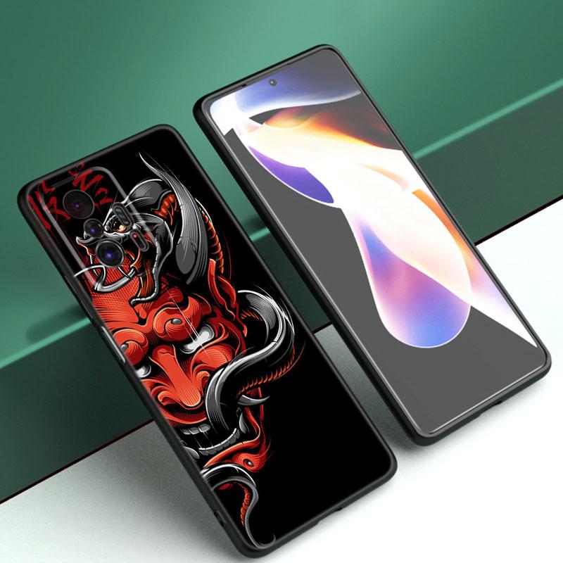 Samurai Oni Mask Phone Case For Xiaomi Mi A2 8 9 SE Note 10 10T 11 12 Lite 9T 11T 12S 12T Pro A3 6X 12X Soft TPU Black Cover
