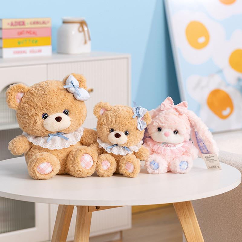 Pink Bear Brown Rabbit Scarf Bow Plush Doll Animal Festival Gift Ornament