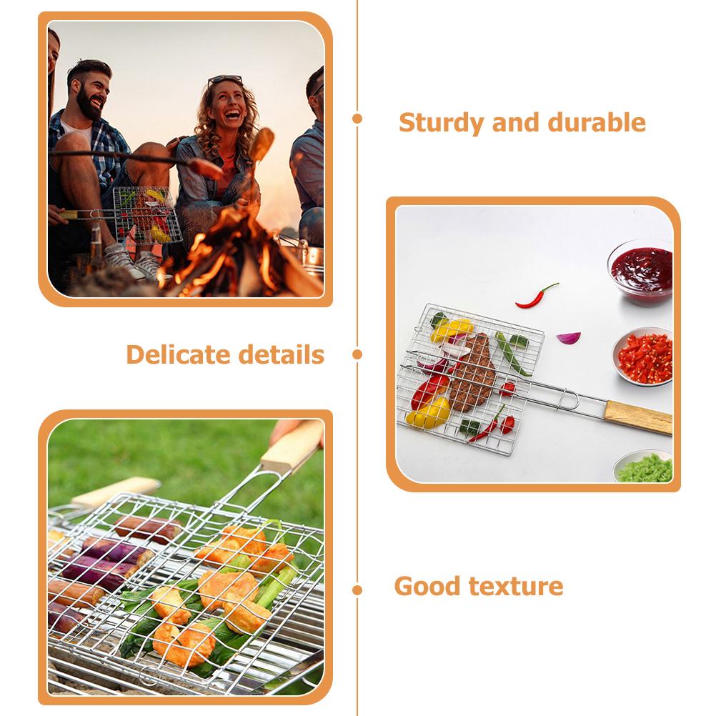 BBQ Net Grilled Fish Clip Basket Kitchen Barbecue Rack Stainless Steel Outdoor Portable