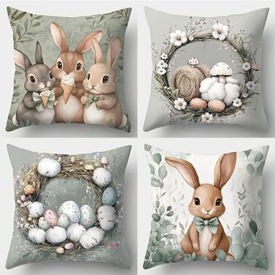 Oster-Thema Hasen Kissenbezüge Quadratisch Weißer Hase Brauner Hase Umarmt Osterei Bedruckter Kissenbezug Sofa Schlafzimmer Dekor