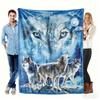 Wolf Pack Blanket with Moon and Forest Design Blue Eyes Wolf Art Soft Fleece Throw Perfect for Nature Lover Home Decor