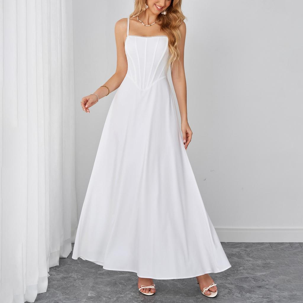Summer fashion new suspender dress, European and American sexy backless strap waist and thin fishbone dress