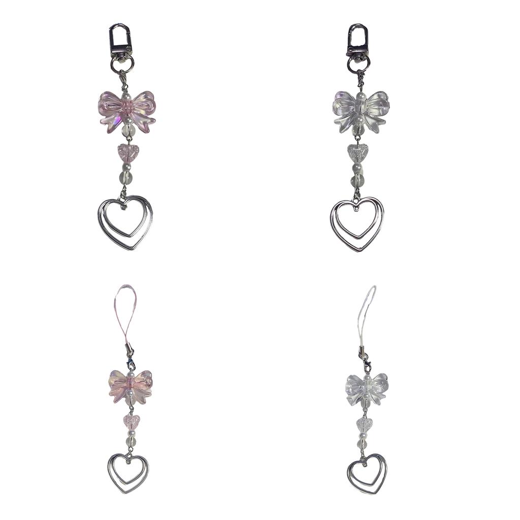 Bowknot Heart Pendant Cellphone Strap Phone Chain Detachable Bow Phone Lanyard Handmade Keychains for Wallet Bags