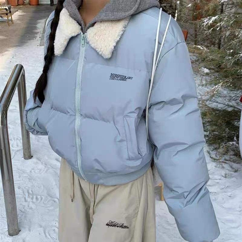 

Winter new blue retro down cotton clothes women s versatile short student bread clothes cotton-padded jacket S