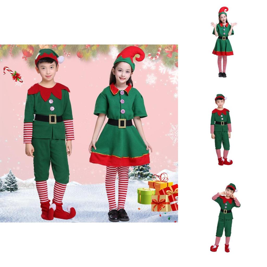 Premium Kids Christmas Elf Fancy Dress Set For Xmas Parties Cosplay Role Play