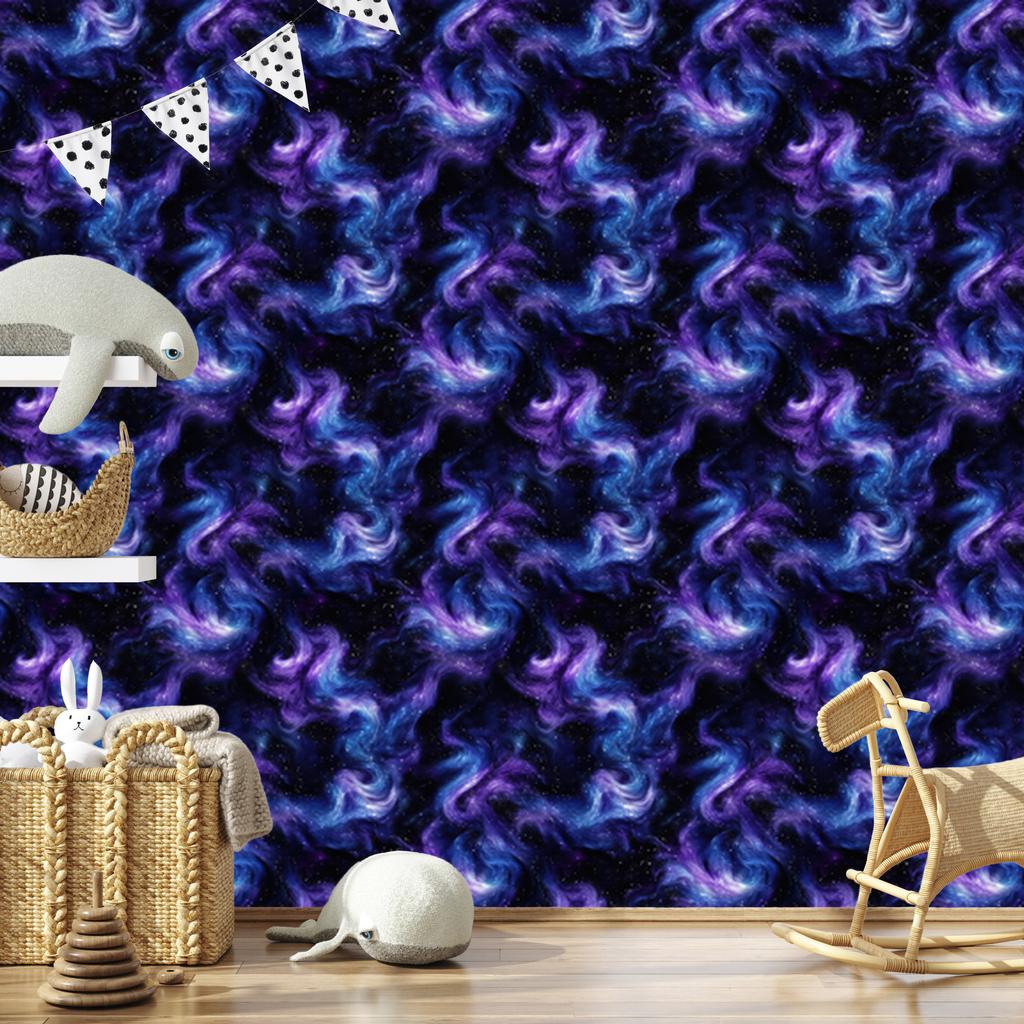 Navy Blue and Watercolor Galaxy Wallpaper, Fine Detail 50x1000