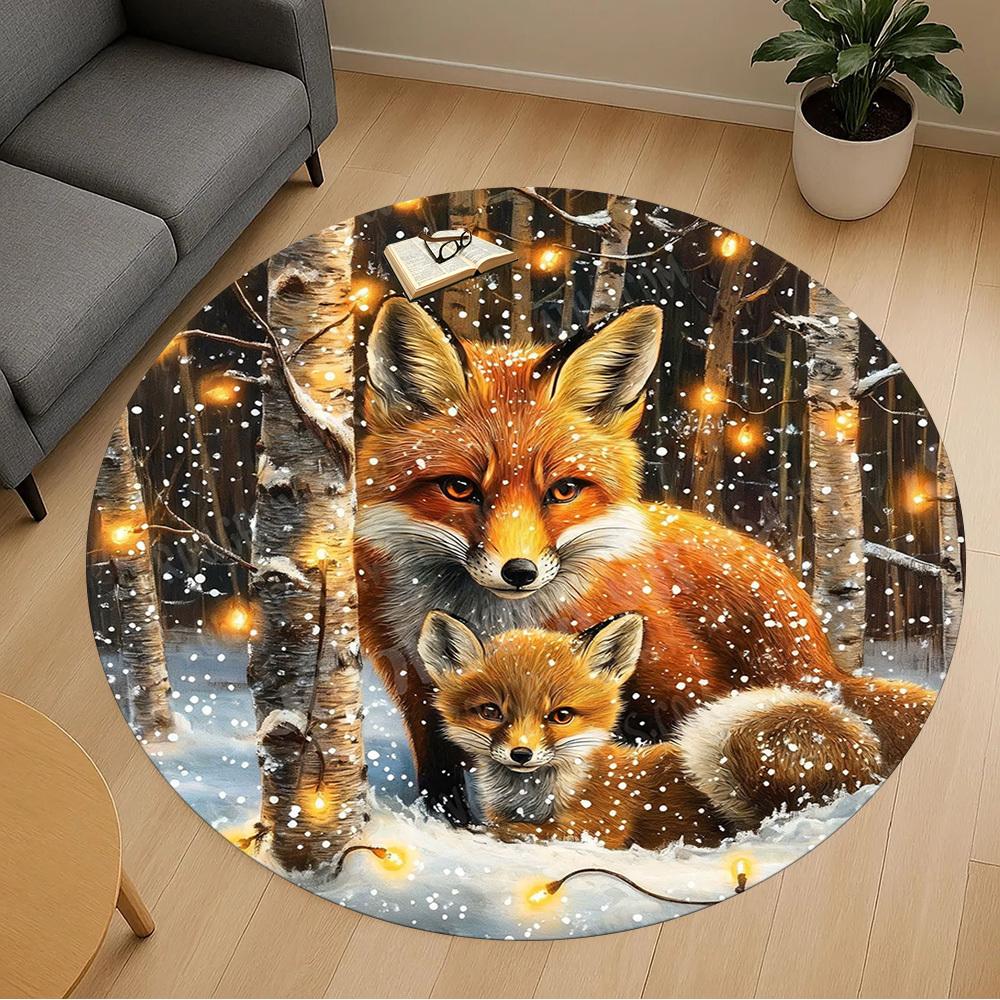 1PC winter foxes Office Round Area Rug, Under Office Chairs Bedroom Living Room Home Decor,Carpet for Office, -1110187