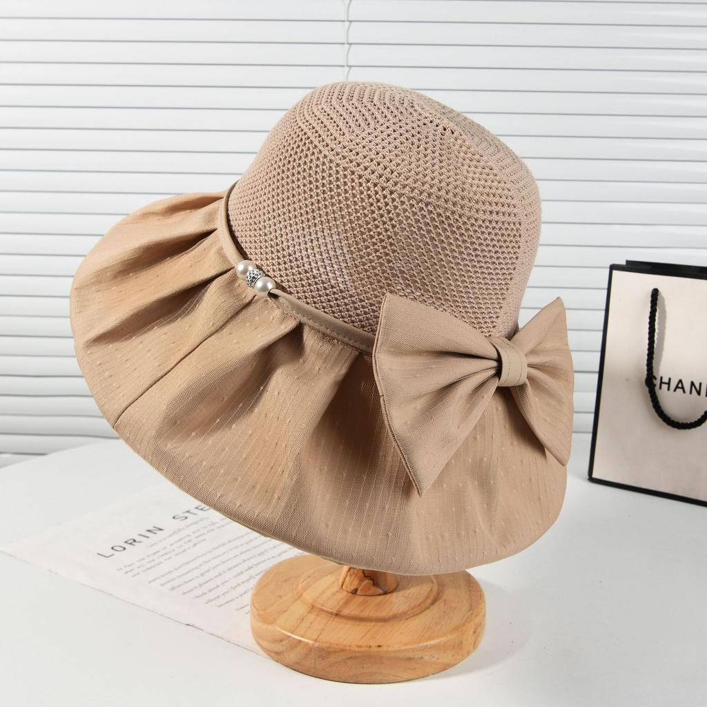 Spring and summer new women's sunscreen cap knitted head versatile breathable sun hat big bow foldable fashion sun hat