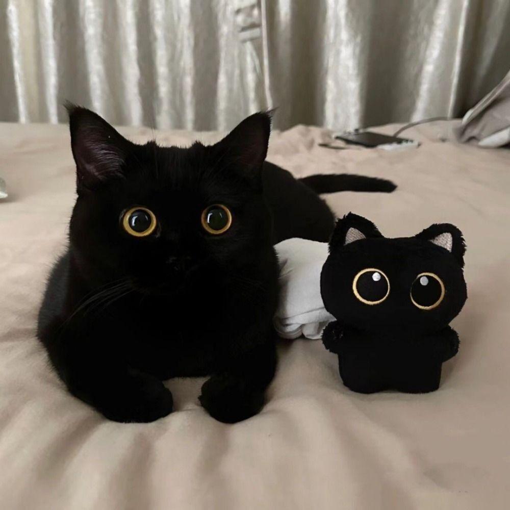 10cm Black Soft Plush Cat Doll Keyring Desktop Decorations Big Eye Cat Plush Pendant Couple Bag Charms Gift