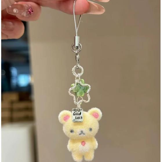 Cute Bell Bear Pendant Matching Phone Keychains Handmade Rilakkuma Strawberry Beaded Accessories Couple Gifts 6