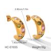 Inlaid Colorful Zircon Vintage Hoop Earrings Fashionable Versatile C-shaped Ear Jewelry Stainless Steel Accessories